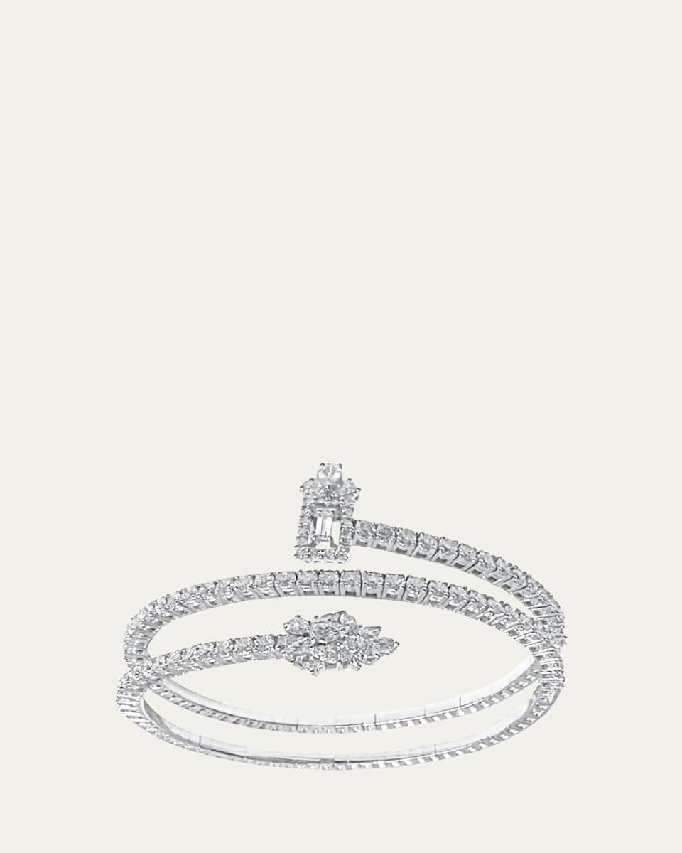 18K White Gold Mixed Diamond Coil Bracelet